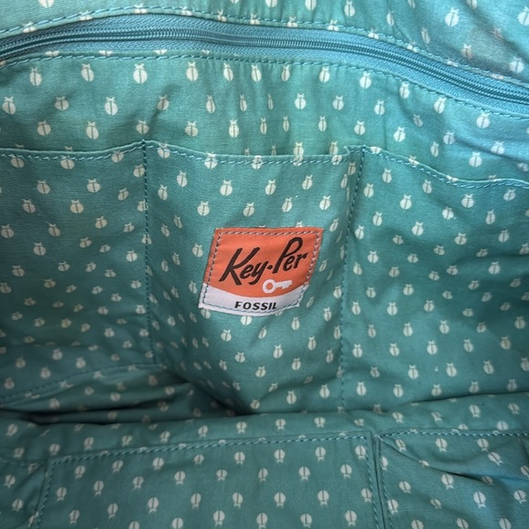 Fossil Brown/Orange Leather/Coated Canvas Vintage Key Per Tote 15x13x5" - Picture 5 of 7